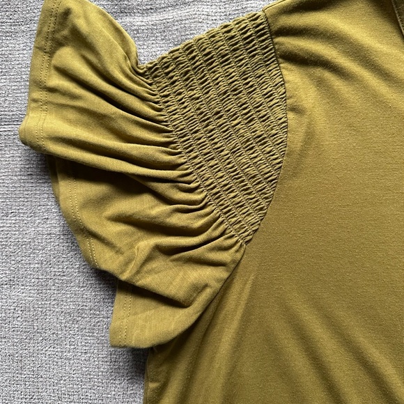 Nine West Green Brown Ruffle Sleeve Blouse- XXL - Picture 2 of 3